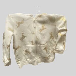 White and Gold unicorn Print hoodie with zipper